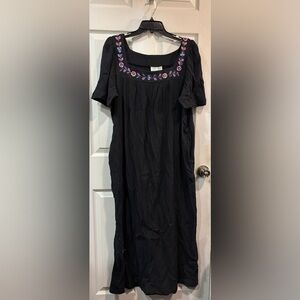 The Vermont Country Store Black Floral  Embroidered Gauze Housedress Dress M